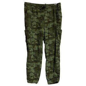 Women's OLD NAVY Linen Blend Cargo Jogger Pants Green CAMO Camouflage Size Large